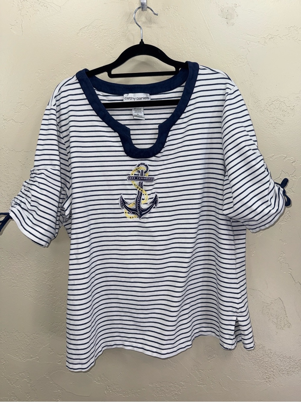 Cathy Daniels Navy & White Striped Anchor Nautical Costal Pattern Size XL